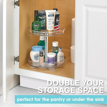 Polder 2-Tier Spinner Caddy, Kitchen and Bathroom Organization and Storage, with Dual Rotating Tables Lazy Susan, 8 lbs. Load Capacity, 10.6" x 10.3"