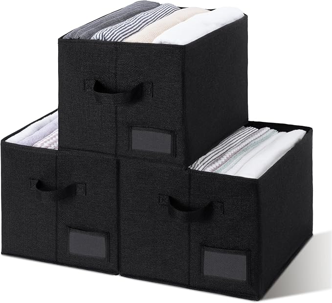 GRANNY SAYS Storage Baskets for Closet Shelves, Fabric Storage Bins for Clothes, Closet Organization Bins, Collapsible Storage Bins with Handles, Black, Large, 3-Pack