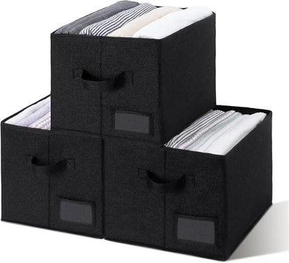 GRANNY SAYS Storage Baskets for Closet Shelves, Fabric Storage Bins for Clothes, Closet Organization Bins, Collapsible Storage Bins with Handles, Black, Large, 3-Pack