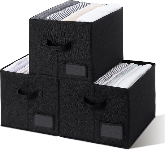 GRANNY SAYS Storage Baskets for Closet Shelves, Fabric Storage Bins for Clothes, Closet Organization Bins, Collapsible Storage Bins with Handles, Black, Large, 3-Pack
