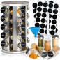 Oak Marketplace 20 Jar Rotating Spice Rack Organizer – Stainless Steel Revolving Countertop Spice Rack with 20 Glass Spice Jars and Labels