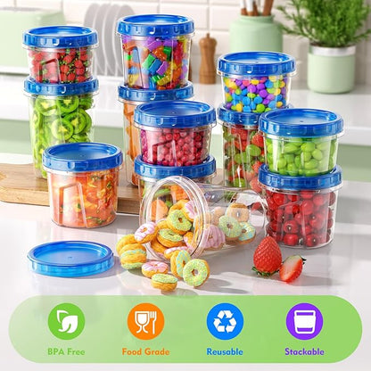 BiuLeon 12 Pack-24oz Freezer Storage Containers, Plastic Food Storage Containers with Twist Top Lids, BPA Free and Reusable Soup Containers with Lids, Leakproof/Microwave/Dishwasher Safe