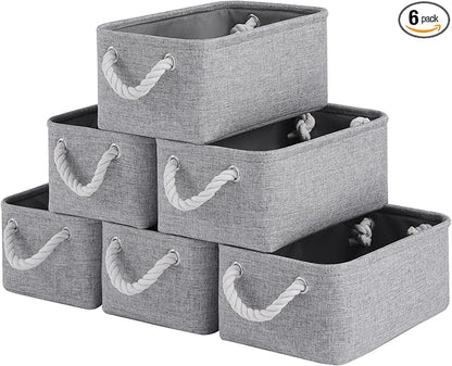Storage Baskets for Shelves 11.8x7.9x5.2 Inch, Foldable Fabric Storage Bins with Handles, Small Storage Baskets for Organizing Closet, Office, Home Organization (6-Pack, Gray)