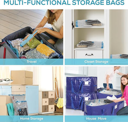 Yan & Hin Vacuum Storage Bags for Clothes, Space Saver Bags for Closet Organization,Clothing Storage, (2 Jumbo/2 Large/2 Medium/2 Small /4 Travel Compression Bags) with Hand Pump (12 Combo)