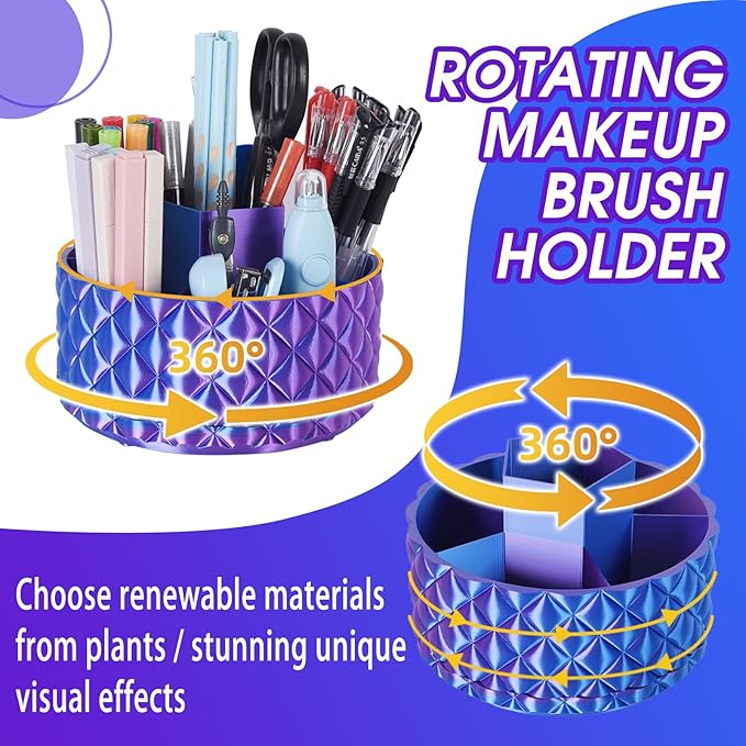 Rotating Makeup Organizer Gradient Color - Large Makeup Storage Holder with 6 Compartments for Vanity, Bathroom, Desk Decor, Multi-Purpose Cosmetic Organizer & Gift-Ready Perfume Organizer for Women