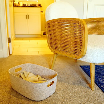 Welaxy Large Felt Storage Basket with Handles, Nodic Beige Open Bin for Shelves, Books, Toys, Laundry & Home Organization (Oatmeal)