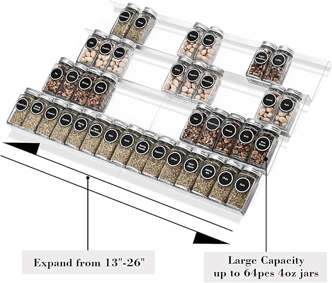 Mulush Acrylic Spice Rack Tray - Spice Drawer Organizer for Kitchen Cabinets Storage and Organization (Jars Not Included)