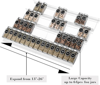 Mulush Acrylic Spice Rack Tray - Spice Drawer Organizer for Kitchen Cabinets Storage and Organization (Jars Not Included)