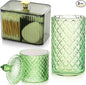 FoldTier 3 Pcs Cotton Ball Holder Dispenser Bathroom Set Cotton Ball Holder Swabs/ball Storage Box 3 Grids Partition Cosmetics Storage Dispenser for Vanity Tray Candy Container Jar For Home(Green)