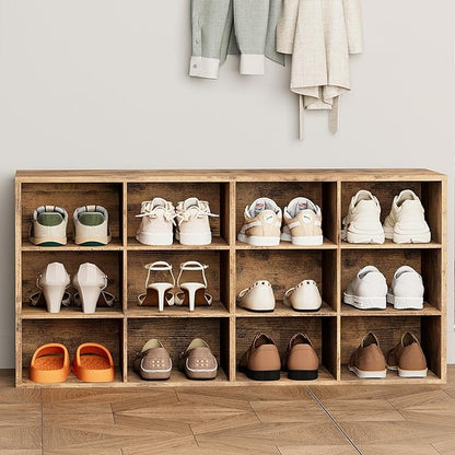 Aenuert 12-Cubby Shoe Rack, 3-Tier Wood Shoe Organizer, Multifunctional Shoe Organizer Bench for Entryway, Mudroom, Hallway, Closet,36.22 * 11.81 * 17.72 Inch,Brown