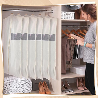 Aliceset 6 Pcs 43 Inches Cotton Garment Bags for Hanging Clothes Canvas Suit Bags for Clothes Coats Jackets Shirts Closet Storage Travel Gusseted Hanging Garment Cover