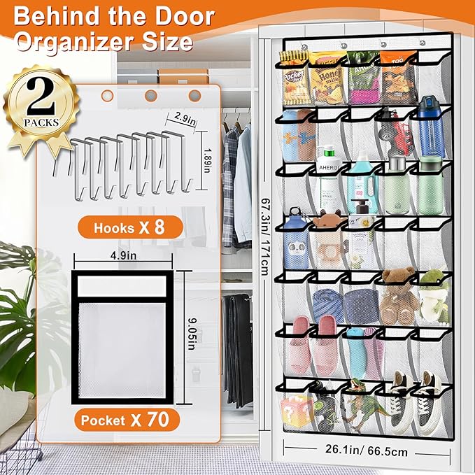 Aheroi 2 Pack 35 Pockets Over Door Shoe Organizer, White, Holds Up to 40 lbs, Mesh Pockets, Foldable, Hanging Shoe Rack