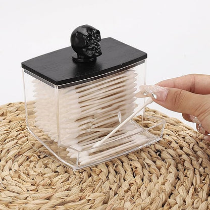 Tbestmax 10oz Qtip Holder Dispenser Big Clear Bathroom Organizer Accessories Decor for Storage-Qtips Cotton Ball Holder, Cotton Swabs, Floss Container - Black Lid