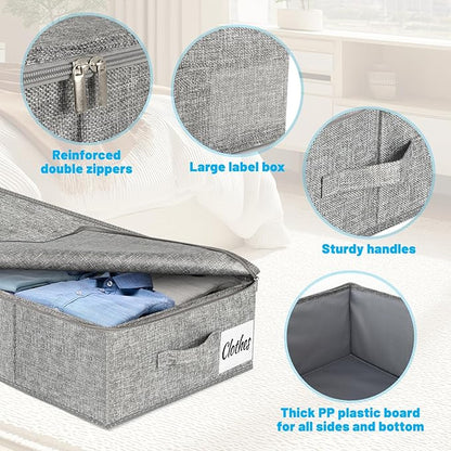 Under Bed Storage Container Bins 2 Pack, 4.5 Inch Slim Low Profile Underbed Clothes Storage Organizer for Dorm & Home, Use for Blanket and Toy Storage Box W/ Sturdy Bottom/Sides, Foldable Thick Fabric