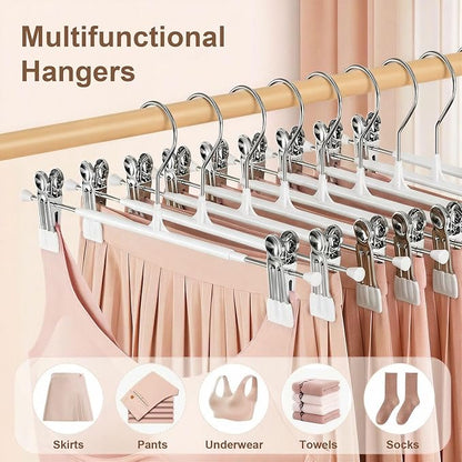 POZEAN Pants Hangers with Clips for Women 50 Pack, 12Inch Adjustable Heavy Duty Skirt Hangers, Space Saving Non-Slip Shorts Jeans Trousers Clothes Hangers, White