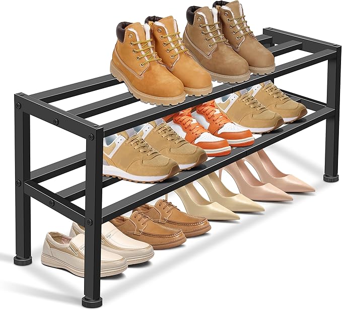 KEETDY 3-Tier Long Shoe Rack for Closet and 2 Tier Metal Shoe Organizer