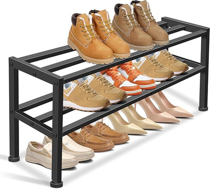 KEETDY 3-Tier Long Shoe Rack for Closet and 2 Tier Metal Shoe Organizer