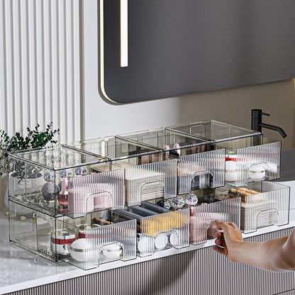 ZHIAI 8 Pack Clear Stackable Storage Drawer, Acrylic Drawer, Cosmetic Organizer, Plastic Organizer for Dresser, Under, Kitchen Cabinet, Pantry, Home Organization and Storage