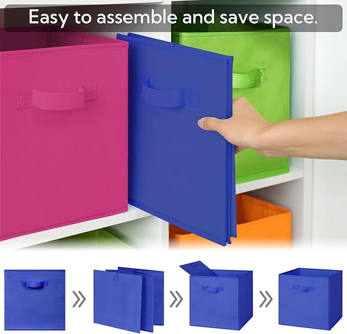 GRANNY SAYS 13 Inch Cube Storage Bins, Colorful Cube Storage Organizer, Fabric Storage Bins, Storage Cubes for Shelves, Closet, Toy Storage Bins for Kids Room, Play Room, Rainbow, 6-Pack