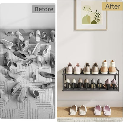Wall Mounted Shoe Rack, Carbon Steel Shoe Organizer with Removable Oxford Cloth, Non-Slip Space-Saving for Entryway Closet Bedroom, Black