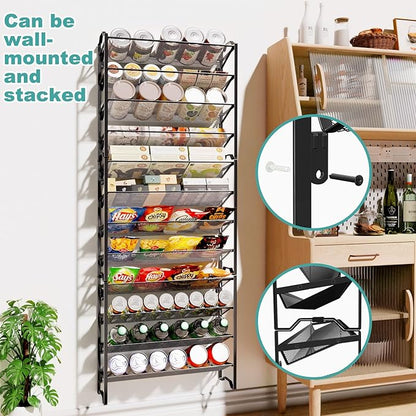 Simple Trending 2 Pack 4 Tier Spice Rack Organizer,Stackable Kitchen Counter Shelves,for Cabinet,Countertop,Pantry, Door or Wall Mount, Metal Mesh,Jars not Included, Black