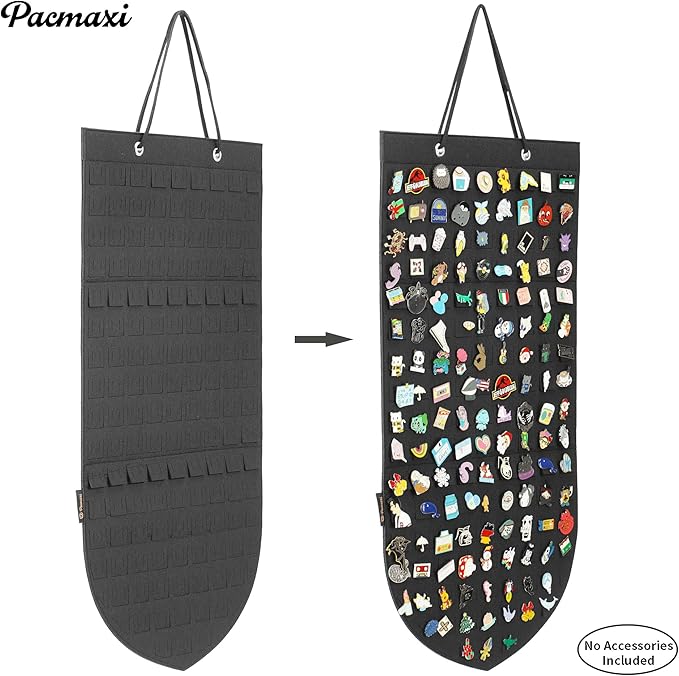 PACMAXI Hanging Brooch Pin Organizer, Display Pins Storage Case, Brooch Collection Storage Holder, Holds Up to 96 Pins.(Not Include Any Accessories) (Black, Small)
