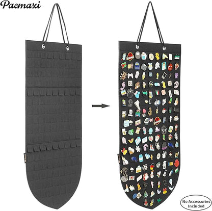 PACMAXI Hanging Brooch Pin Organizer, Display Pins Storage Case, Brooch Collection Storage Holder, Holds Up to 96 Pins.(Not Include Any Accessories) (Black, Small)