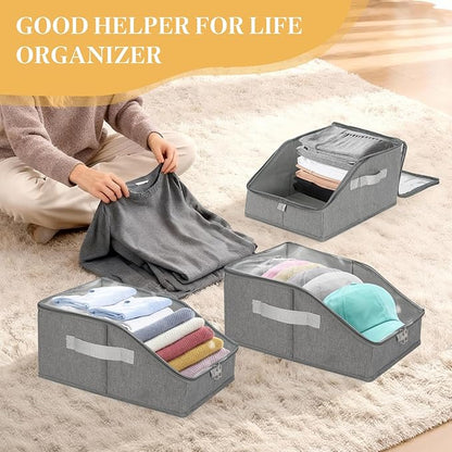2 PCS Stackable Hat Organizer for Baseball Caps, Hat Storage Holder Holds up to 24 Caps for Closet/Shelf, Hat Box Holder with Clear Window Lid And Sturdy Cardboard, for Closet Bedroom Shelf (Grey)