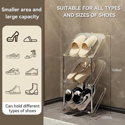 YYW Narrow Shoe Rack Vertical Shoes Rack for Entryway Corner Shoe Storage Organizer for Small Spaces Transparently Tall Slim Shoe Shelf for Front Door Entrance Living Room White 3 Layers