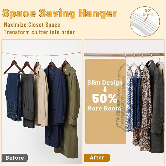 Arc Design No Shoulder Bump Plastic Hangers 30 Pack, Ultra Thin Non-Slip Hangers for Clothes, Heavy Duty Clothes Hangers, 360° Swivel Silver Hook-Space Saving Closet Organizer (Grey)