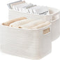 UBBCARE 2 Pack Storage Baskets for Organizing, Shelf Baskets with Handles, Woven Storage Baskets for Bookcase/Cube Shelf/Closet, 14.5"L x 9.8"W x 9"H, White