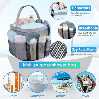 Attmu Mesh Shower Caddy Portable for College Dorm Room Camping Essentials, Shower Caddy Dorm with 9-Pockets, Large Capacity Hanging Basket Bathroom Bag for Toiletry, Swimming, Gym, Camp, Beach