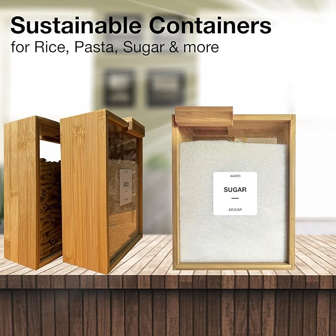 AVARO Food Dispenser – 2.2L Bamboo Cereal Dispenser Countertop & Rice Dispenser – Pantry Storage Containers for Kitchen Pantry & Pantry Organization – Cereal Dispenser & Flour Container (Set of 2)