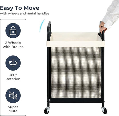 STO STO Laundry Hamper, 90L Rolling Laundry Sorter Cart with Removable and Washable Liner Bag, Clothes Hamper with Wheels and Metal Handle for Laundry Room and Bedroom