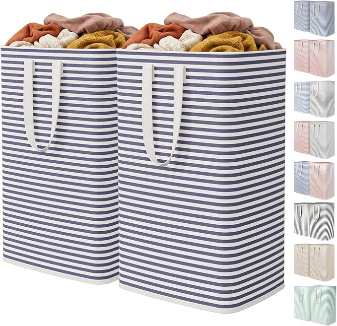 Lifewit 2 Pack Laundry Basket 80L Each, Collapsible Clothes Hamper with Reinforced Handles, Freestanding Waterproof Design for Bedroom and Laundry Room, Navy 160L Total