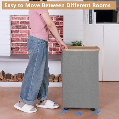 Laundry Basket with Wheels, 110L Beige Clothes Hamper for Laundry, Laundry Hamper with Lid and Inner Bag, for Laundry Room, Bedroom, Dormitory Storage,Beige