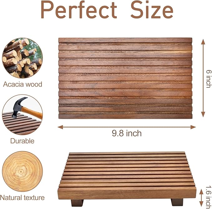 Acacia Wood Risers for Bathroom Tray Kitchen Counter Decor Bathroom Sink Accessories Decorative Wooden Riser Pedestal Stand for Kitchen Soap Tray Vanity Bathroom Countertop Sink Tray Dish Soap Holder