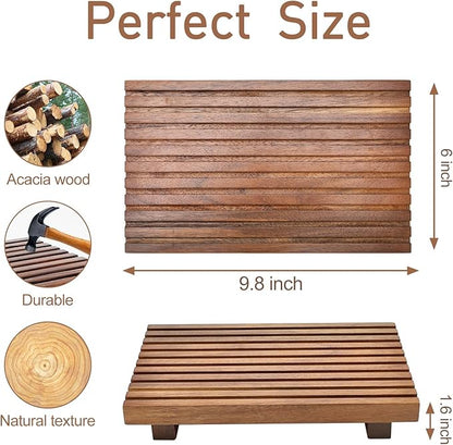 Acacia Wood Risers for Bathroom Tray Kitchen Counter Decor Bathroom Sink Accessories Decorative Wooden Riser Pedestal Stand for Kitchen Soap Tray Vanity Bathroom Countertop Sink Tray Dish Soap Holder
