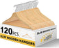 Quality Hangers Premium Slim Wooden Hangers 120 Pack - Thin Space Saving Hangers with 360 Degree Swivel Hook & Shoulder Groves Types of Clothing – Natural (120, Natural)