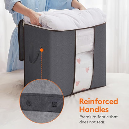 Lifewit 6 Pack 100L Clothes Storage Bins with Lids, Foldable Blanket Storage Bags with Zippers, Clear Window and Reinforced Handles, Closet and Organization for Clothing, Sweater, Comforter, Bedding