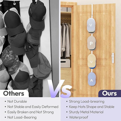 SWTYMIKI Over Door Hat Rack -1 Packs Metal Hanging Hat Organizer with 4 Hooks Design, Baseball Cap Hanger Organizer Storage Holds up to 20 Caps for Door, Bedroom, Closet