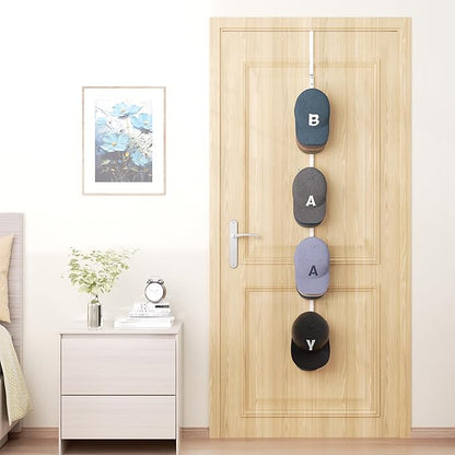 HapiRm Over Door Hat Rack - Hat Organizer with 4 Hooks Design, Hanging Baseball Cap Organizer Storage Holds Up to 20 Caps for Door, Bedroom, Closet(White)