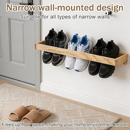 4 Pcs Wood Wall Mounted Shoe Rack 30 Inch Wall Mounted Shoe Rack for Narrow Spaces Footwear Holder Space Saving for Closet Mudroom Entryway