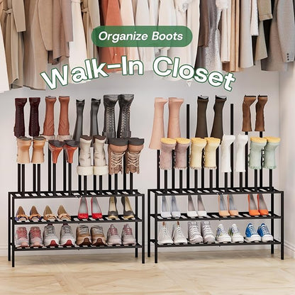 kiplant Tall Boot Rack Organizer - 8 Pair Boot Rack Bamboo Wood Shoe Rack for Entryway & Closet, Holds Tall Boots