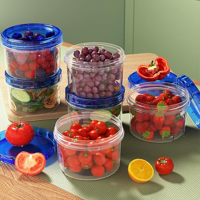 HOMETALL Freezer Storage Containers, [12 Pack-16 Oz] Airtight Plastic Food Storage Containers with Twist Top Lids, Soup, Meal Prep Containers | BPA Free | Stackable | Leakproof