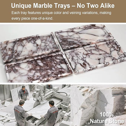 Natural Marble Vanity Tray - Moujings Genuine Marble Perfume Tray for Bathroom Decor, Stone Bathroom Vanity Organizer Tray for Kitchen Counter, Candles, Jewelry, Coffee, Makeup, Key