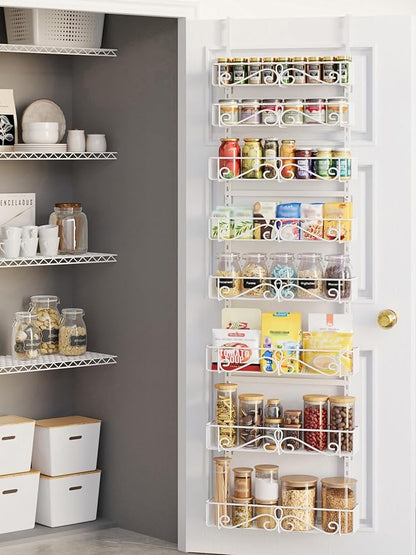 Over the Door Pantry Organizer - 8-Tier Adjustable Pantry Organization And Storage, Metal Hanging Door for Kitchen Pantry Organizers，White