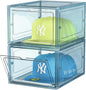 SCAVATA Hat Organizer Box, Stackable Clear Baseball Caps Holder Box Containers with Magnetic Door for Hats Snapback Cap Storag, Hat Rack Display Case, Holds 8 Hats Each (Blue, 2 Pack)