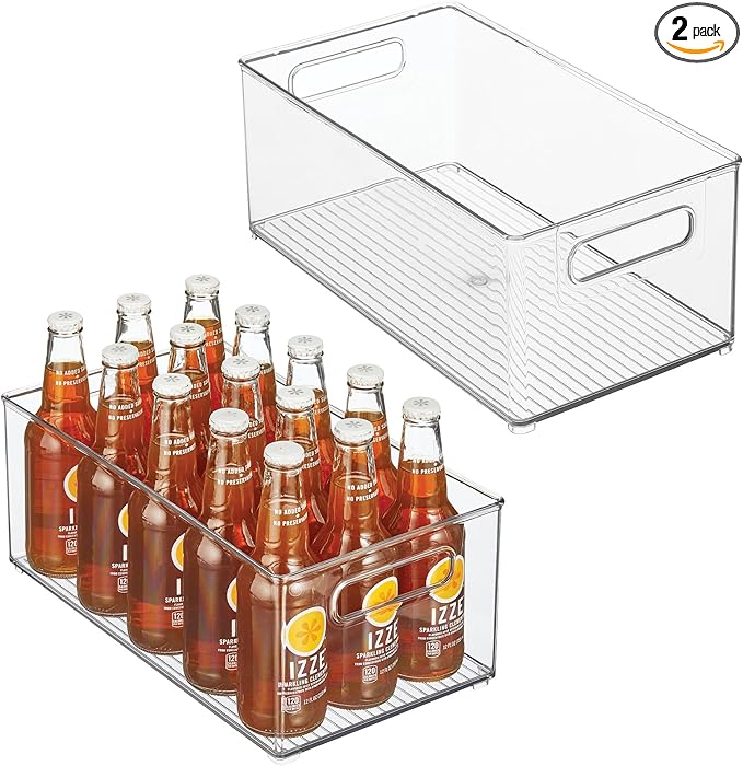 iDesign Stackable Fridge Bin - Kitchen Storage Bin for Pantry, Cabinets, or Fridge, Set of 2, Clear