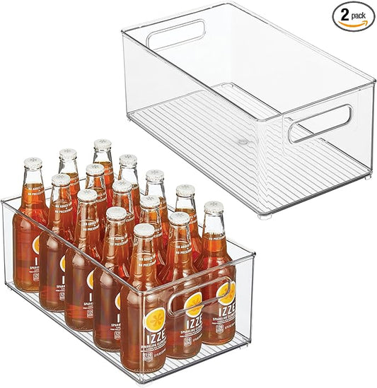 iDesign Stackable Fridge Bin - Kitchen Storage Bin for Pantry, Cabinets, or Fridge, Set of 2, Clear